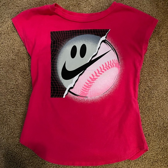 Nike Kids Fuchsia Smiley Baseball Tee - Picture 1 of 3